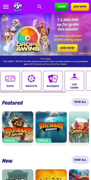 Play Ojo hero section