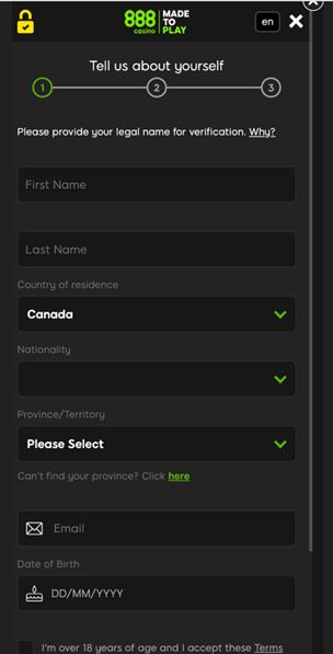 Registration casino steps